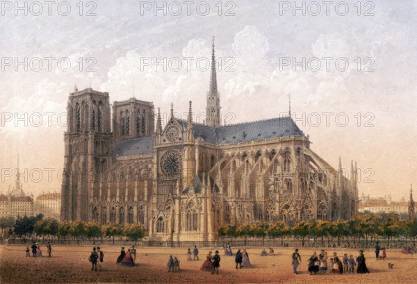 Notre Dame Cathedral, Paris around 1870, France, Historical, digitally restored reproduction from a