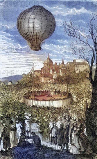 Die erste Luftreise Paris Frankreich 21. Oktober 1783, The First Aerial Voyage Paris France 21