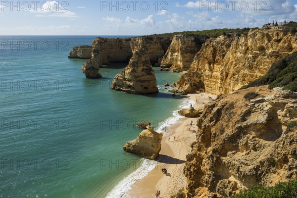 Beach and coloured rocks, Praia da Marinha, Carvoeiro, Algarve, Portugal, Europe