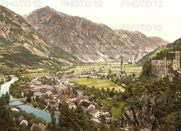 Landeck in Tyrol, Austria, Historical, digitally restored reproduction from a 19th century