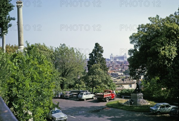 View over the roofs of the city to the Altar of the Fatherland, Altare della Patria, Rome, Italy,