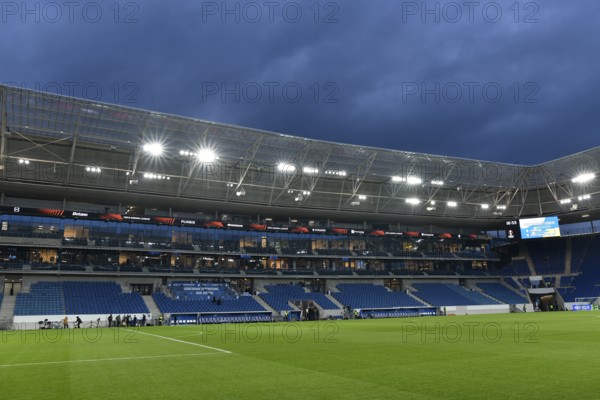Indoor, pitch, main stand, empty, floodlight, blue hour, Europa League, PreZero Arena, Sinsheim,
