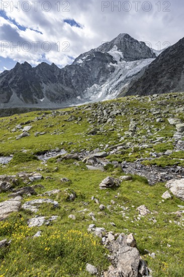 Mountain landscape with mountain peak Pigne d'Arolla and glacier Glacier de Tsijore Nouve, Valais,