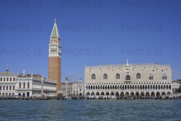 St Mark's Square Tower and Palazzo Ducale, Venice, Metropolitan City of Venice, Italy, Europe