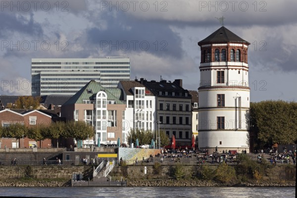 Castle tower and flight of steps on Burgplatz, banks of the Rhine, Düsseldorf Old Town, Düsseldorf,