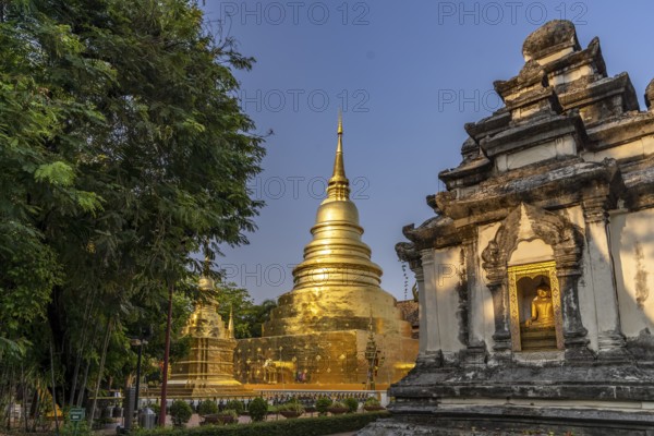 Golden Chedi Phrathatluang of the Buddhist temple complex Wat Phra Singh, Chiang Mai, Thailand,