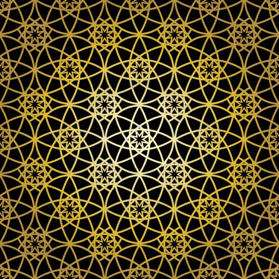 Geometric gold lace seamless pattern. Arabic tile lattice vector background.