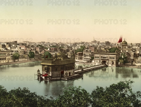 Amritsar. Golden Temple, India, digitally restored reproduction from a 19th century original,