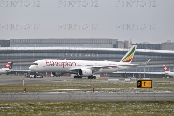 Aircraft Ethiopian Airlines, Airbus A350-900, ET-AYM, Zurich Kloten, Switzerland, Europe