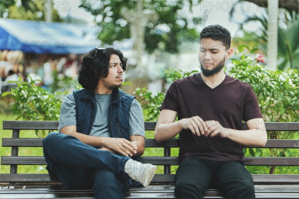 Man smoking cigarette near people in public. Man smoking and exhaling smoke to another person near