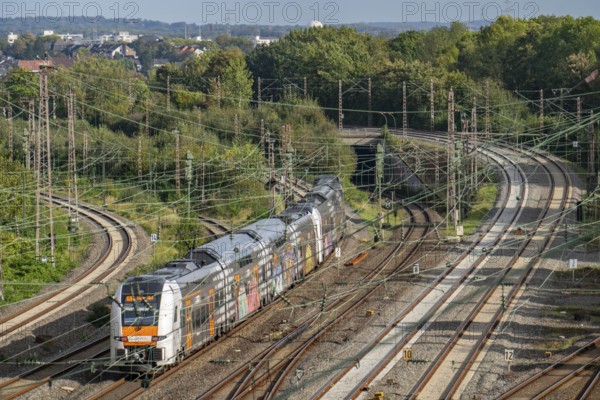 Tracks in front of Essen main station, 7 parallel tracks, RRX, Regional Express train, North