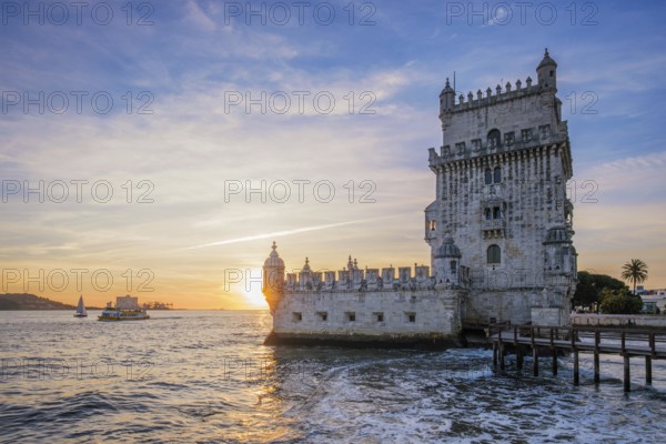 Belem Tower or Tower of St Vincent, famous tourist landmark of Lisboa and tourism attraction, on