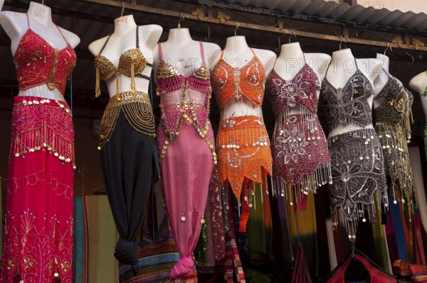 Shop with dresses for belly dance in the Medina, shopping, souvenir, clothing, tradition,