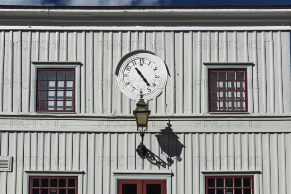 Matchstick museum, museum, match museum, clock, facade, detail, wooden house, Scandinavian,