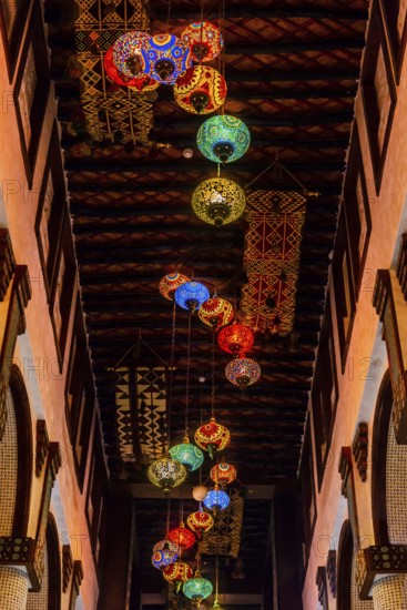 Lamp decoration in a mall in Souq Waqif in Doha, shop, decoration, interior, building, shopping,