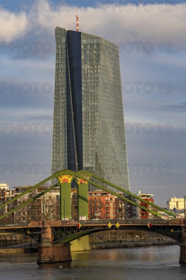 The building of the European Central Bank, ECB, on the Main, Flößerbrücke, in Frankfurt, Hesse,