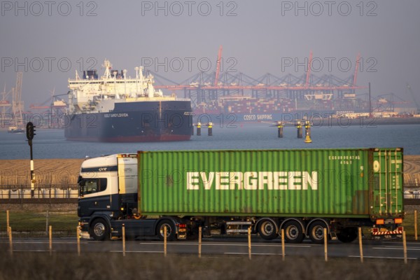 LNG tanker Rudolf Samoylovich, for liquefied natural gas in the seaport of Rotterdam, Maasvlakte2,