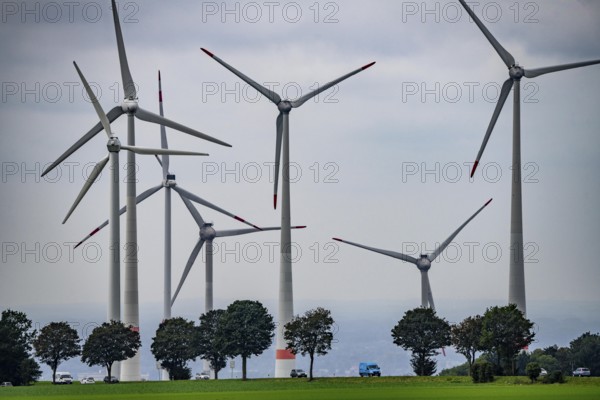 Wind farm east of Paderborn, on the B64 federal highway, North Rhine-Westphalia, Germany, Europe