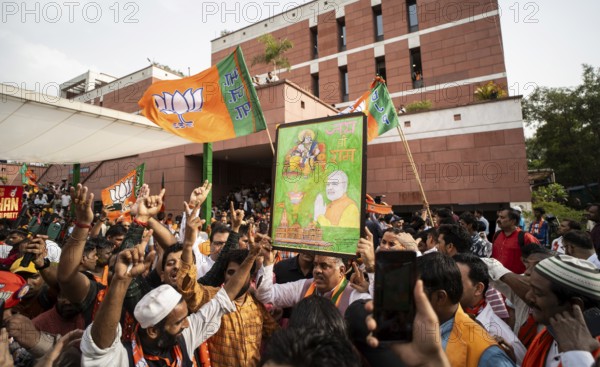 New Delhi, India, 4 June 2024. Bharatiya Janata Party (BJP) supporters celebrate as India's Prime