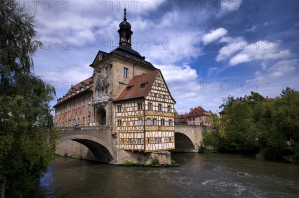 Upper Bridge, Old Town Hall, Regnitz, historic old town, Bamberg, Upper Franconia, Bavaria,