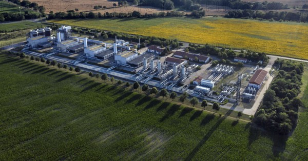 Aerial view of the Mallnow natural gas compressor station of Gascade Gastransport Gmbh, Mallnow