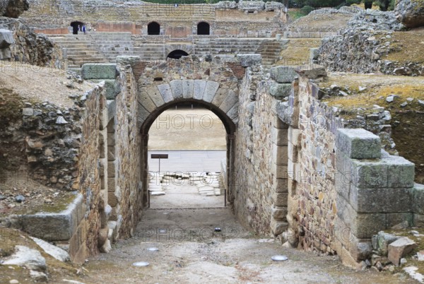 Entrance gateway to gladiatorial arena of Circa Romano hippodrome, Merida, Extremadura, Spain,