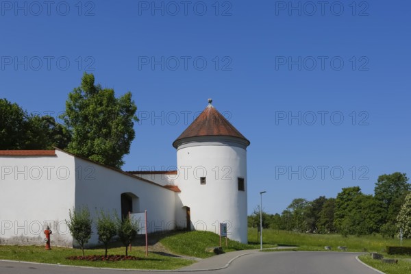 Castle wall, round corner tower of Meßkirch Castle, castle of the Counts of Zimmern, Zimmern