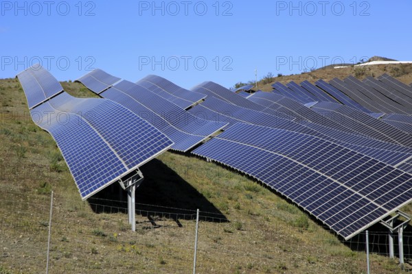 Array of solar panels on a bright sunny day, Sierra Alhamilla, near Nijar, Almeria, Spain, Europe