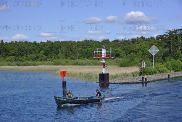 Europe, Germany, Mecklenburg-Western Pomerania, fishing boat on the Elde-Müritz waterway, small