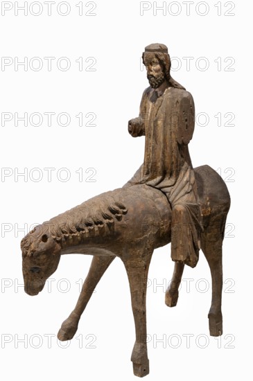 Palm tree donkey, wooden figure from around 1350, on a white background, Diocesan Museum,
