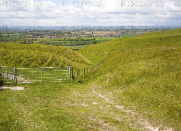 Chalk scarp slope with dry valleys at Roundway Hill, a special place for wildlife, near Devizes,