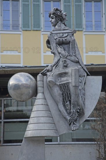 Sculpture Fortuna by Jürgen Goertz 2012, female figure, sitting, sphere, modern, abstract, bizarre,