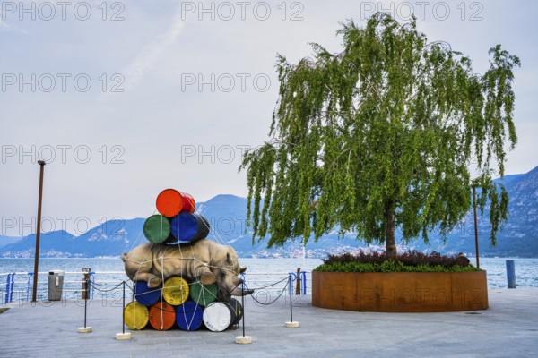 Sculpture on Lake Iseo, Iseo, Lombardy, Italy, Europe