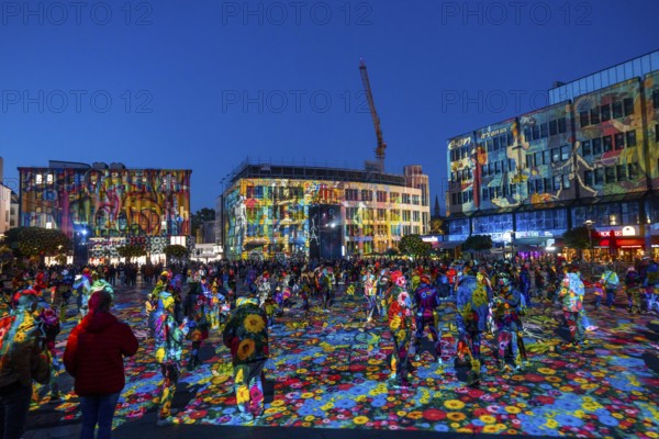 Essen Light Festival, in the city centre, light art on Kennedyplatz, the Berlin artist Daniel