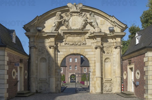 Ahaus Baroque and moated castle, magnificent portal, today the seat of the Ahaus Technical Academy,