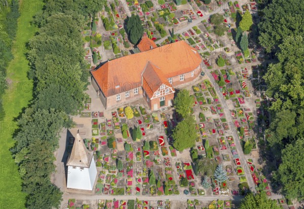 Aerial view, Church of St Severini, Vierlanden, Kirchwerder, Hamburg, Hamburg, Germany, Europe