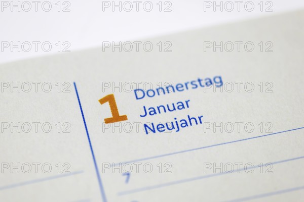 Calendar page shows 1 January as New Year's Day, Calendar, Germany, Europe