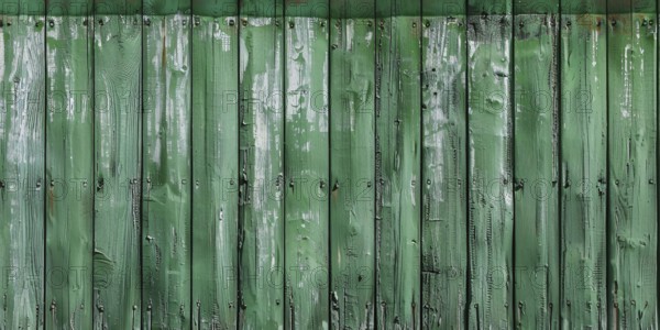 Banner with light green old vertical wooden planks. KI generiert, generiert AI generated