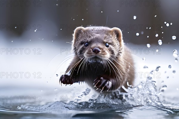 European mink mid action running, AI generated