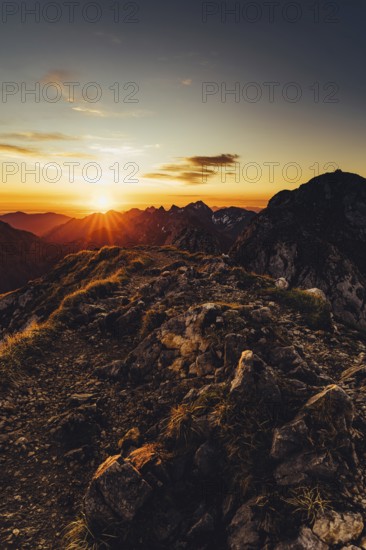 Sunrise hiking tour on the Säuling in the Allgäu in Bavaria, Germany, Europe