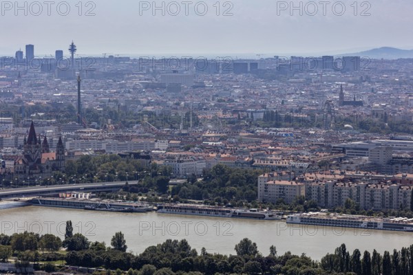City panorama of Vienna with Danube and urban architecture, Vienna