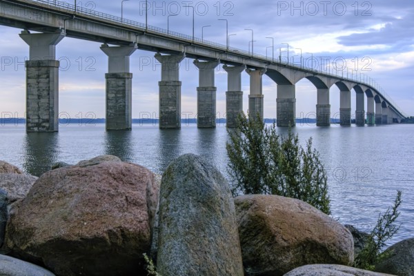 Atmospheric view of the Öland Bridge (Ölandsbron) in the evening light, which connects the mainland