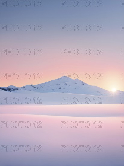 Illustration of a cold winter sunrise, represented by a minimalist gradient of soft pastel pinks