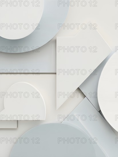 Minimalist composition of overlapping geometric shapes with clean lines and muted soft pastel