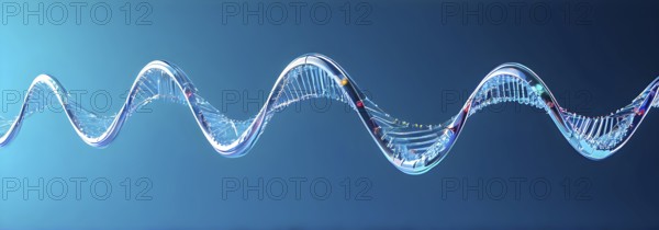 DNA double helix structure against gradient background, AI generated