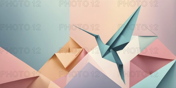 Abstract origami bird wallpaper illustration, AI generated