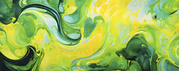 Abstract swirled pattern intertwining gradients of vibrant green and yellow colors, AI generated