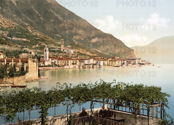 General view, Gargnano, Lake Garda, Italy, Historical, digitally restored reproduction from a 19th
