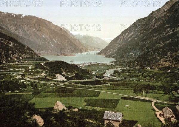 From Vikinghaug, Odde, Odda, Hardangerfjord, Norway, View from 1885, Historical, digitally restored