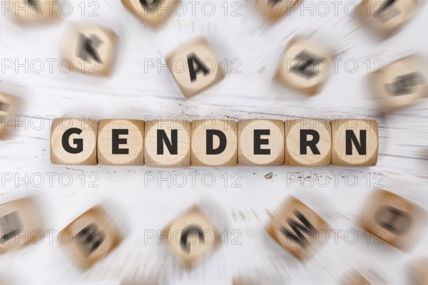 Gendering as a symbol for gender-appropriate language gender on dice Communication concept in